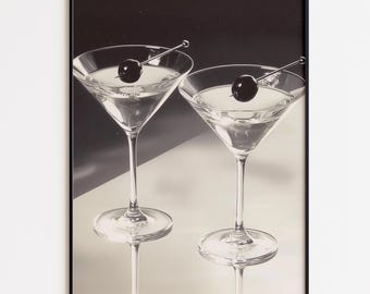Martini Cocktail Print: Black & White Retro Bar Cart Art (Digital Download)