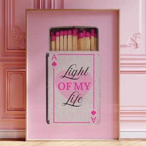 Roze speelkaart matchbox print, trendy muurkunst retro schoppenaas poster, vintage matchbook muurkunst voor barwagen, afdrukbare preppy kunst