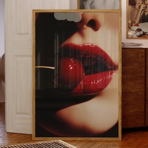 Red Aesthetics Poster Cherry Wall Art Retro Photo Fashionable Print Vogue Poster Hypebeast Printable Trendy College Apartment Femme Fatale