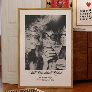Martini Poster, Cocktail Club Wall Art, Retro Cocktail Poster Retro Bar Cart Decor Trendy Kitchen Art Black and White Poster Old Money Print