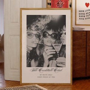 Cocktail Club Print Martini Poster Retro Cocktail Wall Old Money Bar Cart Art Trendy Kitchen Decor Preppy Prints Black & White Fashion Print