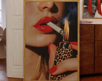 Retro Matchbox Printable Leopard Wall Art Trendy Dorm Room Bar Cart Decor Fashion Print Red Aesthetic Photo Girly Print Preppy Apartment Art