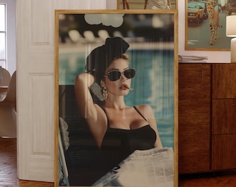Mid-Century Poolside Art | Old Money Retreat Print | Classic Hollywood Glam | Luxury Cabana Wall Decor | Chic Retro Fashion