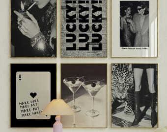 Juego de 6 cuadros de moda en blanco y negro: impresiones de galería de moda, decoración estilo revista, pósteres elegantes para dormitorios de apartamentos.