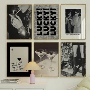 Trendy Black and White Gallery Wall Set of 6 Stylish Fashion Print Set Chic Apartment Decor Vintage Martini Poster Retro Ace Card Print