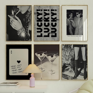 Gallery Girly Prints Black & White Fashion Wall Art 6 Prints Set Trendy Leopard Print Magazine Cover Decor Aesthetic Decor Lucky Poster