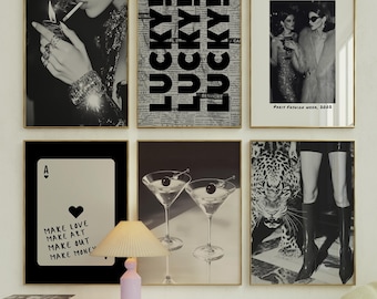 Gallery Girly Prints Black & White Fashion Wall Art 6 Prints Set Trendy Leopard Print Magazine Cover Decor Aesthetic Decor Lucky Poster