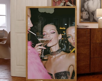 Cool Girl w Martini Print, High Fashion Print, Vogue Poster Luxury Wall Art Trendy Posters Hypebeast Cocktail Poster Cheers Print Femme Art