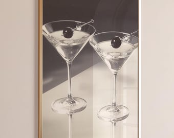 Martini Cocktail Print: Black and White Bar Cart Art (Digital Download)