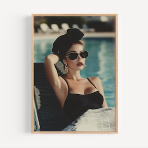 Vintage Poolside Glam | Old Money Aesthetic | Retro Luxury Wall Art | 1950s Hollywood Fashion | Chic Poolside Decor | Elegant Resort Art