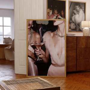 Retro Vintage Photo of Woman with Martini Old Hollywood Glam Luxurious Wall Art Trendy Apartment Fashion Art Stylish Print Old Money Aesthetic Poster