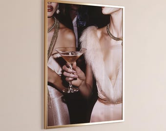 Fashion Print Trendy Kitchen Wall Art Retro Girly Apartment Old Money Aesthetic Hollywood Glam Cheers Poster Bar Cart Decor Cocktail Print