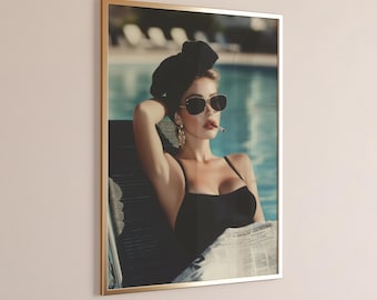 Poolside Glamour Art Print: Retro Hollywood Fashion (Digital Download)