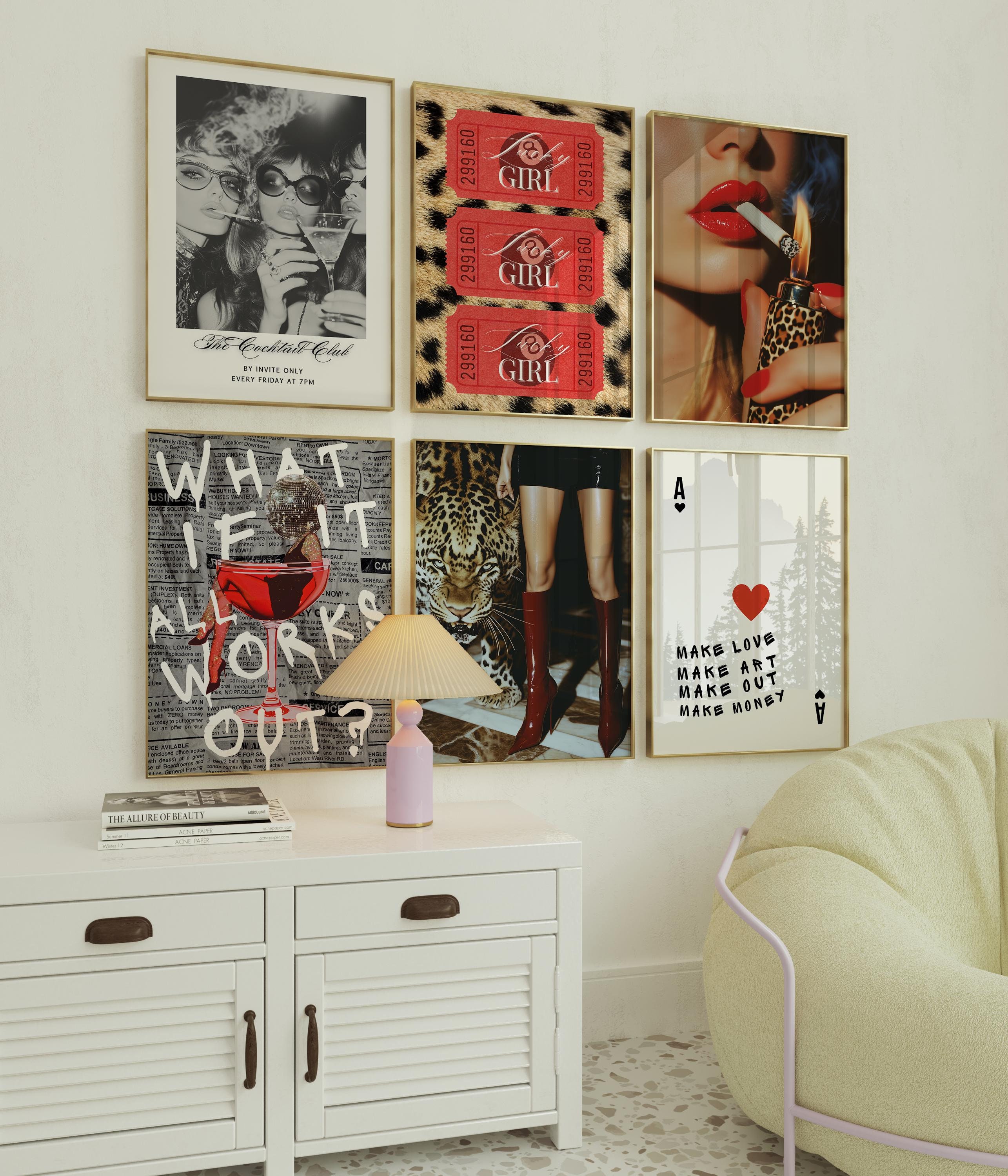 Gallery Girly Prints Red Fashion Wall Art 6 Prints Set Trendy Leopard Print Magazine Cover Decor Aesthetic Decor Lucky Poster Red Funky Art