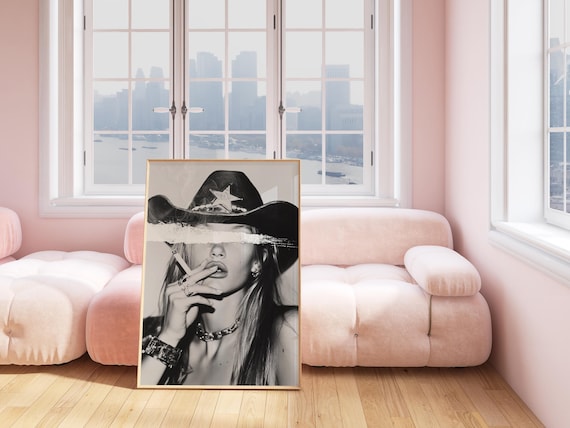 Cowgirl Art Above Bed Art Black and White Photography Print Fashion Wall Art Western Wall Art Girly Poster Preppy Wall Art Western Wallpaper
