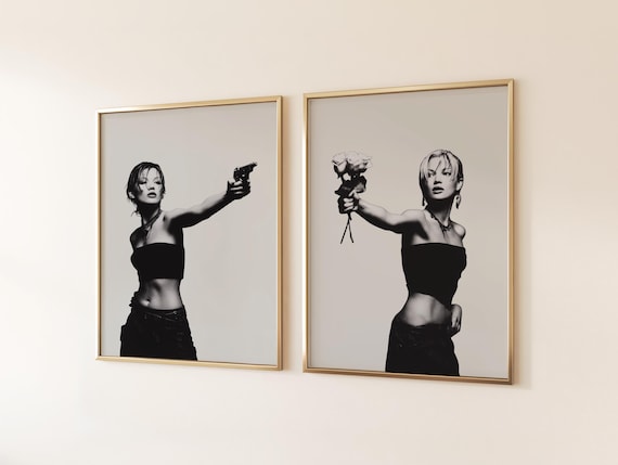 Gallery Girly Prints, Black & White Fashion Wall Art 2 Prints Set Trendy Dorm Print, Y2K Apartment Decor Cool Girl Aesthetic Poster Set of 2