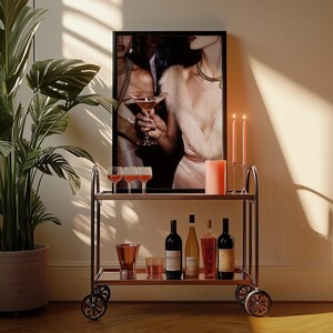Retro Vintage Photo of Woman with Martini Old Hollywood Glam Luxurious Wall Art Trendy Apartment Fashion Art Stylish Print Old Money Aesthetic Poster