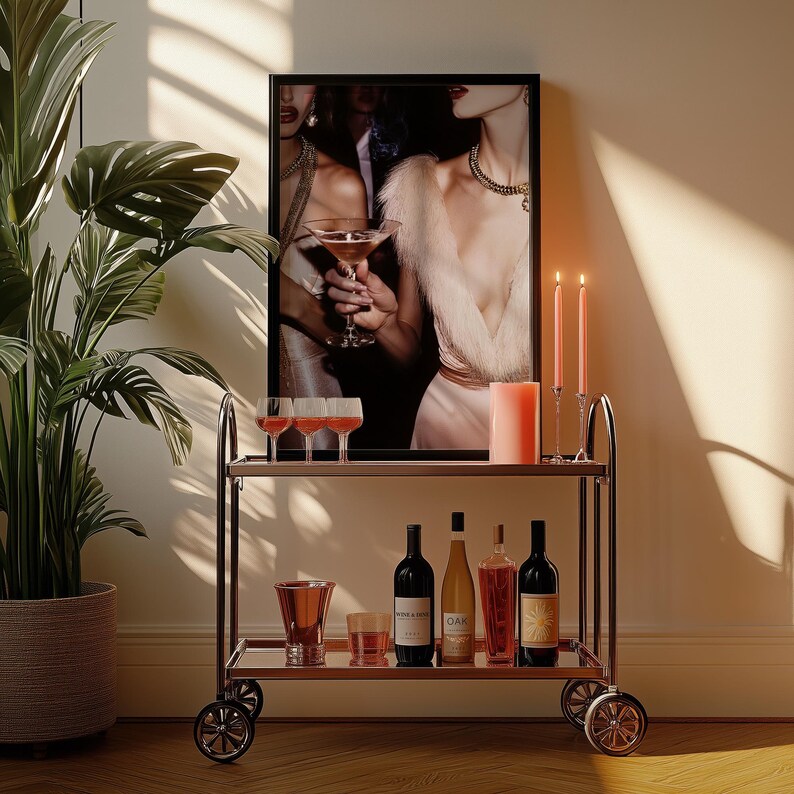 Retro Vintage Photo of Woman with Martini Old Hollywood Glam Luxurious Wall Art Trendy Apartment Fashion Art Stylish Print Old Money Aesthetic Poster