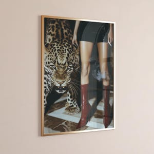 Trendy Red Boots Print Retro Leopard Poster High Fashion Poster Hypebeast Aesthetics Luxurious Wall Art Chic Designer Poster Cool Girl Photo