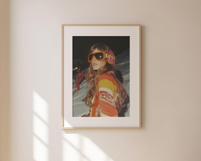 Apres Ski Photograph Poster, Retro Ski Lodge Wall Art, 70s 80s Aesthetic Print, Winter Chalet Art, Gift for Skier, Skiing Bachelorette Party Decor