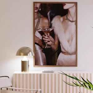 Retro Vintage Photo of Woman with Martini Old Hollywood Glam Luxurious Wall Art Trendy Apartment Fashion Art Stylish Print Old Money Aesthetic Poster