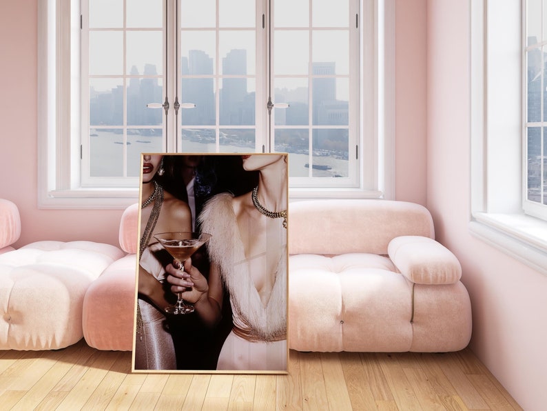 Retro Vintage Photo of Woman with Martini Old Hollywood Glam Luxurious Wall Art Trendy Apartment Fashion Art Stylish Print Old Money Aesthetic Poster