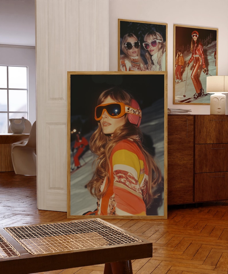 Apres Ski Photograph Poster, Retro Ski Lodge Wall Art, 70s 80s Aesthetic Print, Winter Chalet Art, Gift for Skier, Skiing Bachelorette Party Decor