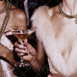 Retro Vintage Photo of Woman with Martini Old Hollywood Glam Luxurious Wall Art Trendy Apartment Fashion Art Stylish Print Old Money Aesthetic Poster