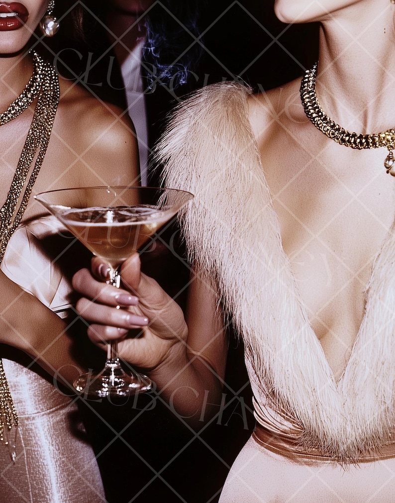 Retro Vintage Photo of Woman with Martini Old Hollywood Glam Luxurious Wall Art Trendy Apartment Fashion Art Stylish Print Old Money Aesthetic Poster