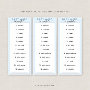 Baby Shower Game // word scramble // it&#39;s a boy // baby shower // blue // printable