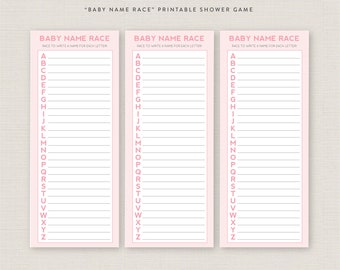 Baby Shower Game  // baby name race // it's a girl // baby shower // pretty in pink // printable