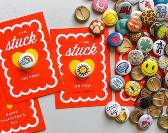 PRINTED CARDS Stuck On You, Button Pin Valentine