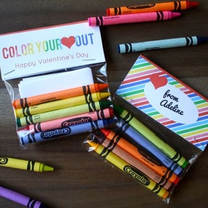 DIGITAL CRAYON VALENTINE tags - diy printable (with coloring page and optional name personalization)