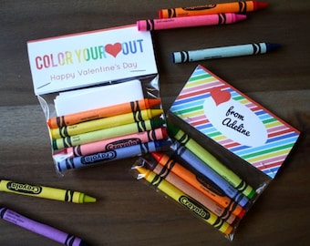 DIGITAL CRAYON VALENTINE tags - diy printable (with coloring page and optional name personalization)