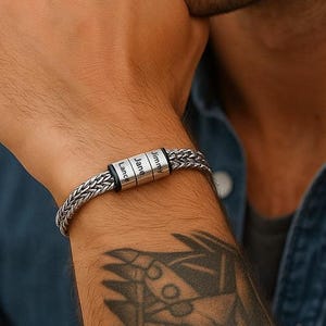Father Gift, Custom Silver Bracelet For Dad With Kids Name, Personalize Daddy Bracelet, Family Jewelry, Famliy Name Bracelet, Husband Gift