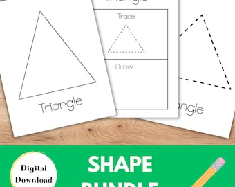 Bundel 2D-werkbladen geometrische vorm overtrekken, fijne motoriek, afdrukbare pdf met educatieve activiteiten, kleuterschool thuisonderwijs