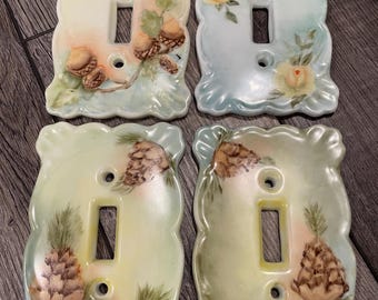 Vintage Hand Painted Porcelain Light Switch Covers Set of 4.