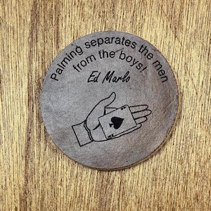 Posavasos de cuero - Cartas de Ed Marlo Palming - ¡Un regalo ideal para magos! Grabados a láser - Marrón - Con reverso de corcho resistente