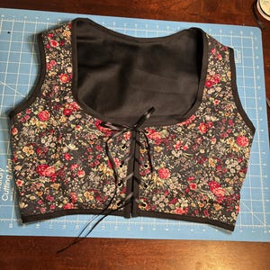 Black Floral Corset Top, Front Lace-up Bodice, Renaissance Corset, Cottagecore Top, Bustier Corset Top