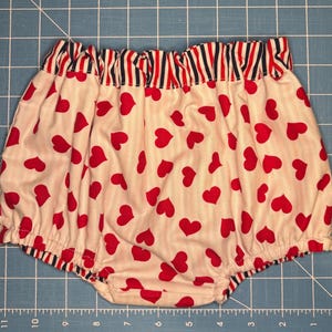 12-18M Red Heart Reversible Diaper Cover, Baby Diaper Cover, Handmade Baby Clothes, Red White & Blue Stripes