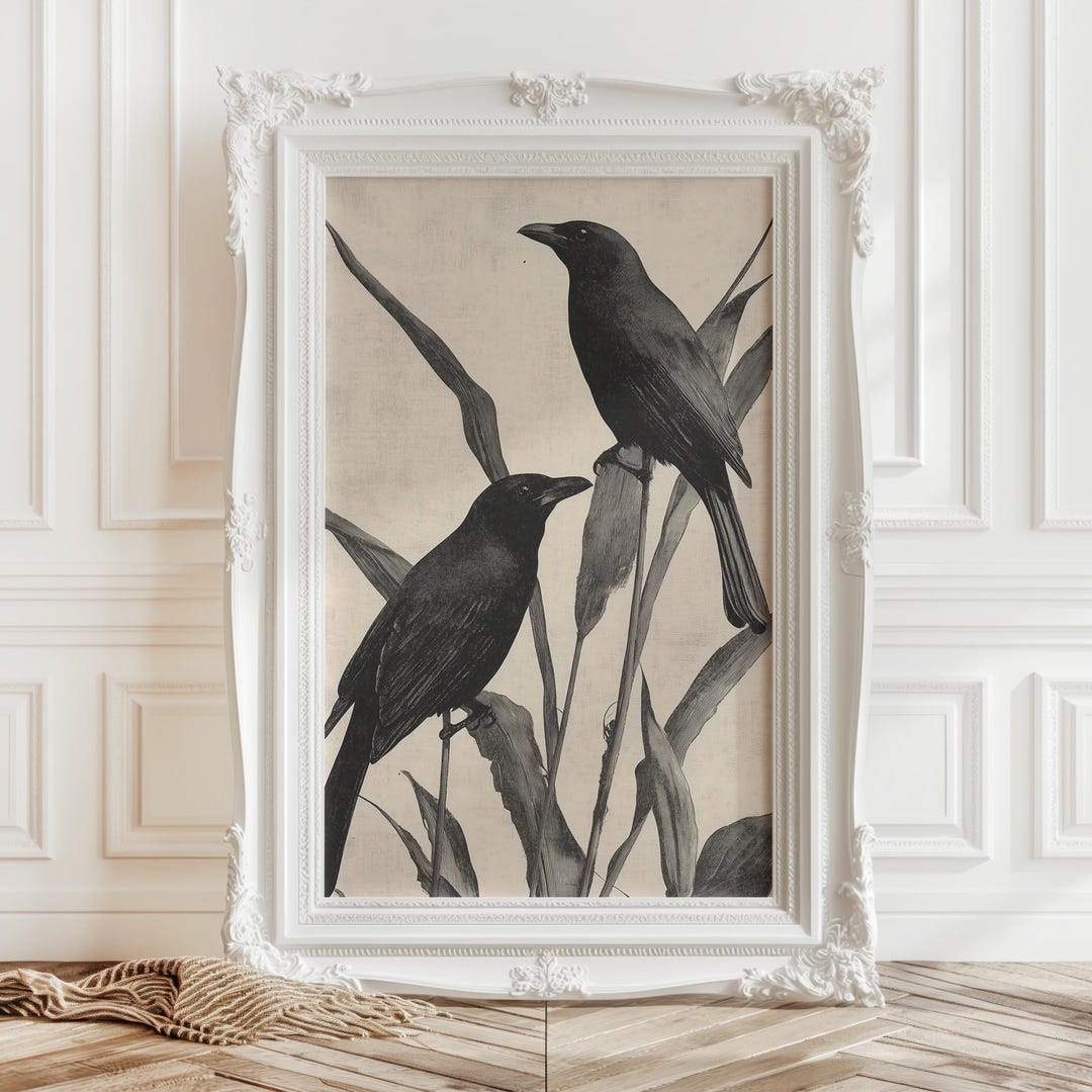 Moody Autumn Crow Print, Vintage Raven Halloween Wall Art, Dark ...