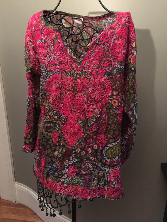 Items similar to Gorgeous embrodered tunic blouse with multi-colored ...