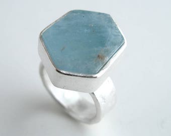 Aquamarine Ring Sterling Silver With Natural Hexagonal Aquamarine Aquamarine Crystal Jewelry