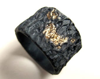 Gold And Silver Texture Ring Oxidized Silver With 18kt Gold Powder Us Size 13 Gold Ring For Men
