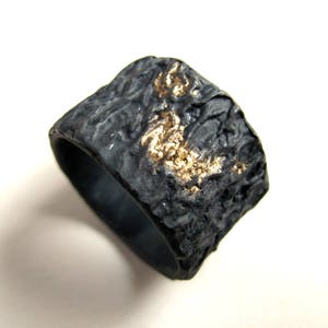 Gold And Silver Texture Ring Oxidized Silver With 18kt Gold Powder Us Size 13 Gold Ring For Men image 1