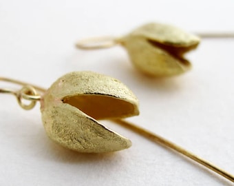 Gold Pistachio Earrings 18kt Gold Earrings Cast From Natural Pistachio Smile Earrings