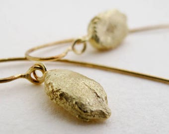 18 kt Gold Seed Earrings 18kt Gold Earrings Cast From Bitter Melon Seed Gold Seed Earrings