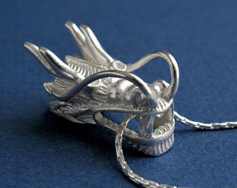 Unisex Dragon Pendant Sterling Silver Dragon Necklace Asian Dragon Oriental Long Vitality Dragon Necklace