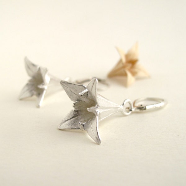 Origami Iris Earrings Silver Iris Earrings Origami Iris Jewelry Flower Jewelry