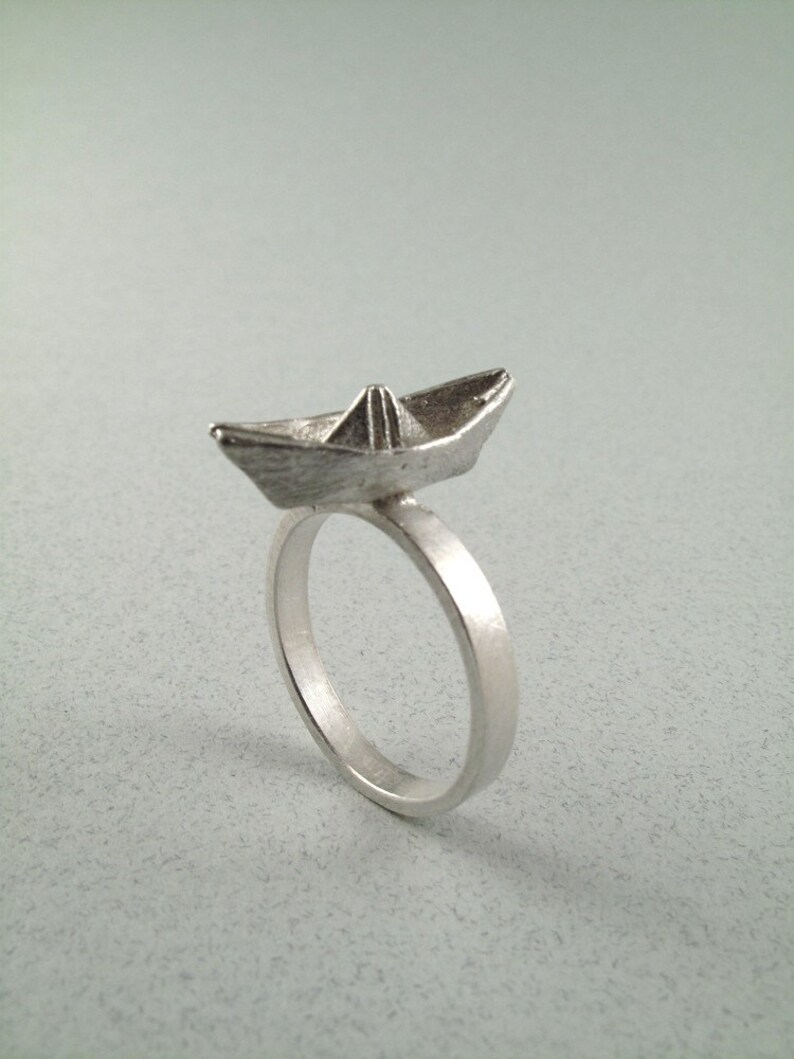 Origami Boat Ring Sterling Silver Boat Ring Origami Jewelry Etsy